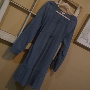 Soft blue denim peasant dress.